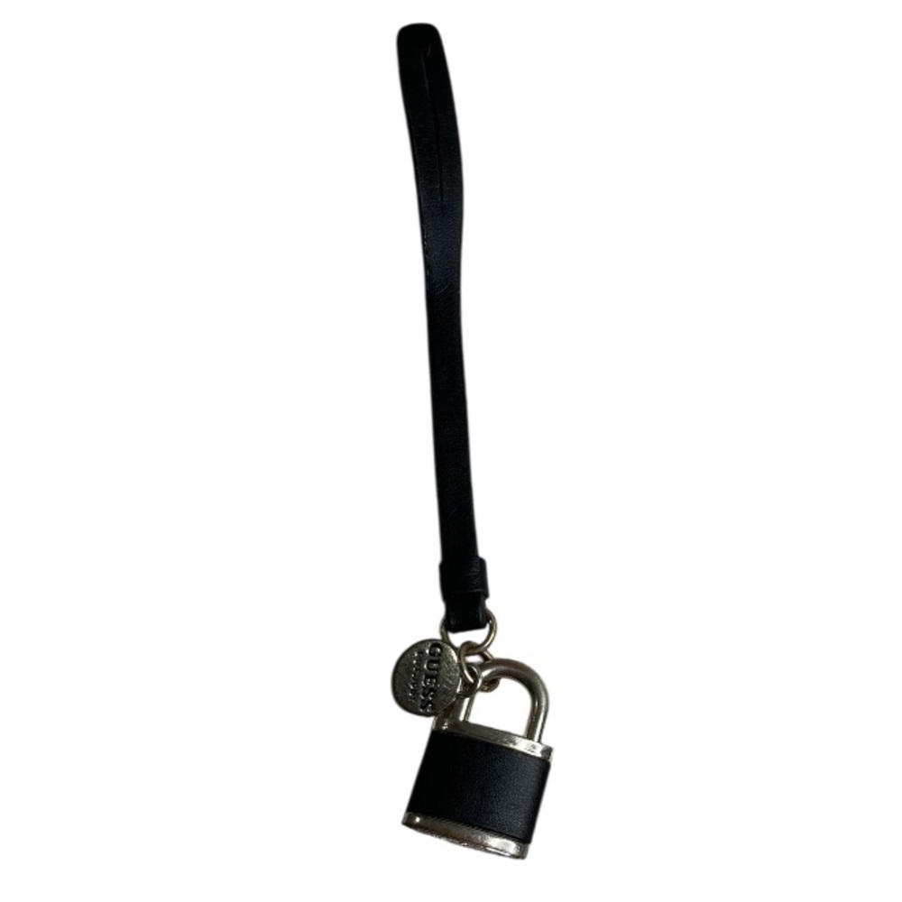 Guess Logo Padlock Purse Charm Black Silver Faux Leather